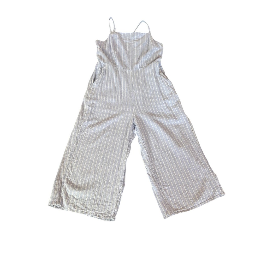 Old Navy Womens Striped Wide Leg Jumpsuit Lavender White Linen Blend  SZ L